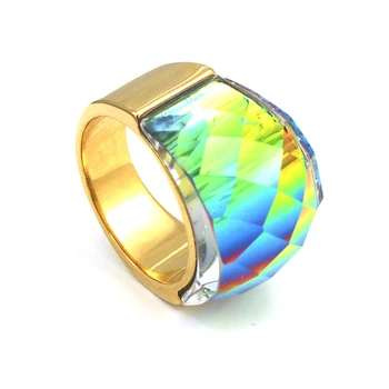 PZ Nye Mode Kvinder Luksus Mærke Farverige Glas-Smykker Ring 316L Rustfrit Stål Anillos Store Farverige Glas Ring For Kvinder