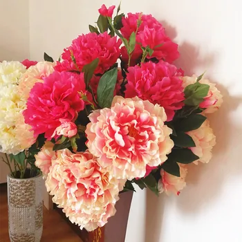5p Lang Stilk Pæon Blomster 4 Farver, Kunstige Stor Pæon 4 Hoveder til Bryllup Centerpieces gulvmonteret Dekorative Blomster