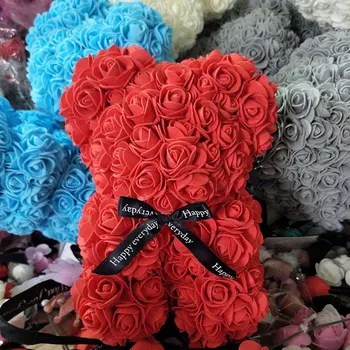 Valentine Gave 25CM Steg Bære Kunstige Blomster Roser Bamse Elsker Gave Til Kæreste Bryllupsdag San Valentin 2021