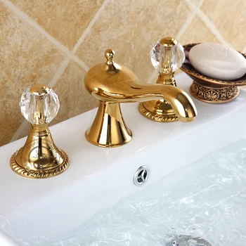 GRATIS FORSENDELSE guld farve 3 Stykker udbredt toilet håndvask vandfald Romerske hane blandingsbatteri