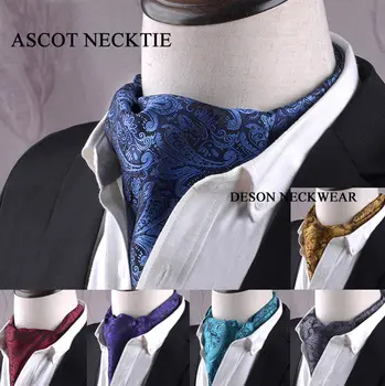 NYE 2018 Paisley Blomstret Silke mænd blå Ascot Cravat Jacquard Bånd Vævet Skjorte elegant Kjole Kvalitet Microfibra Ascot