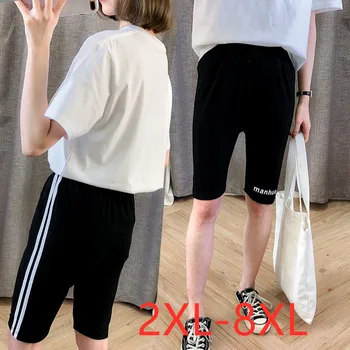 Nye 2021 sommer plus size grundlæggende shorts til kvinder stort slankt afslappet elastisk bomuld stribe sports shorts black 4XL 5XL 6XL 7XL 8XL