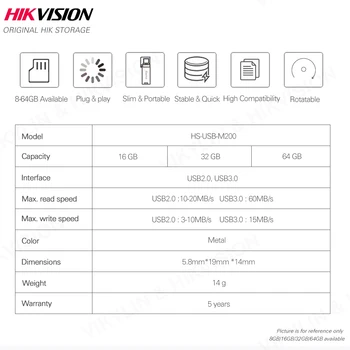 Hikvision HikStorage USB-Flash-Drev, 8GB, 16GB, 32GB, 64GB Pen-Drev USB2.0 USB3.0 Lille Stick Memory Stick Opbevaring #M200S