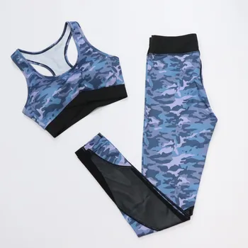 2STK Damer Camouflage Camo Yoga Sæt sportstøj Til Kvinder Fitness Fitness Tøj Booty Yoga + Sport Bh FITNESS Sport, der Passer Femme