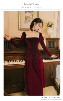 WAVSIYIERV kvinder kjole vintage elegante patchwork 2020 forår og efterår lange ærmer bælte part bane vinter maxi kjole vestidos