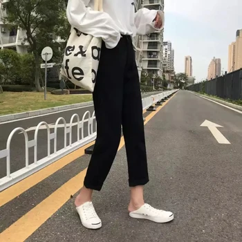 Jeans Kvinder Forår Sommer Trendy Enkelt koreansk Stil Alle-match Solidt Hul Bløde Høj Talje Streetwear Kvinder Bukser, Casual Chic