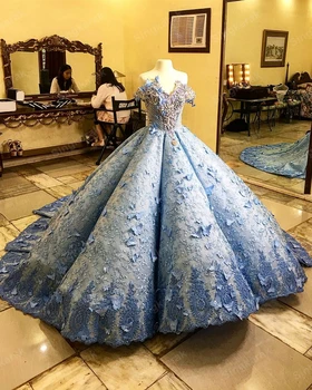 Nye Ankomst Himlen Blå Prinsesse Quinceanera Kjoler 2021 Luksus Engagement Søde 15 16 Kjole Bolden Kjole Prom Kjoler Til Brude Boutique -