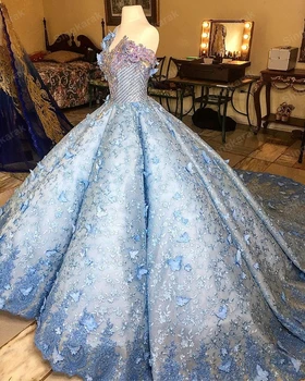 Nye Ankomst Himlen Blå Prinsesse Quinceanera Kjoler 2021 Luksus Engagement Søde 15 16 Kjole Bolden Kjole Prom Kjoler Til Brude Boutique -