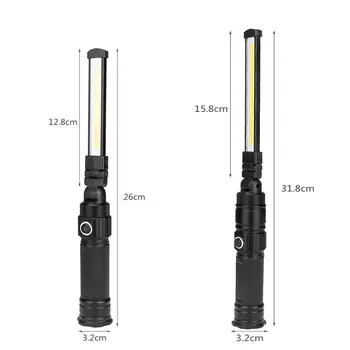 Bærbare 5-Tilstand COB Lommelygte Torch USB-Genopladelige LED-arbejdslys Magnetiske Hængende Krog Lampe Til Udendørs Camping