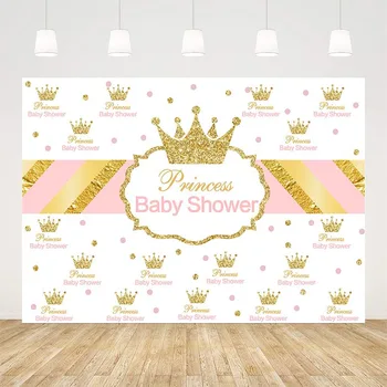 Avezano Baggrund Baby Shower Fest Prinsesse Shiny Gyldne Krone Pink Plakat Portræt Foto Baggrunden For Foto Studio Photophone