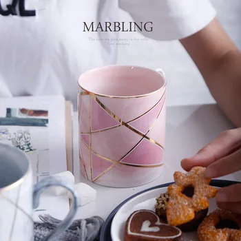 Nordisk Pentagram Marmor kaffebæger Keramiske Fem takkede Stjerne, Mælk, Te Kop Pink Grå 380ml