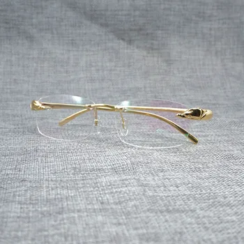 Mænd Titanium Legering Leopard Uindfattede brillestel Firkantede Briller Luksus Klar Linse Optisk Guld Ramme Briller til Læsning