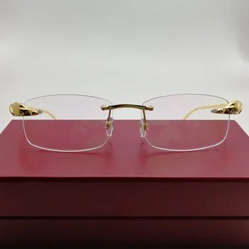 Mænd Titanium Legering Leopard Uindfattede brillestel Firkantede Briller Luksus Klar Linse Optisk Guld Ramme Briller til Læsning