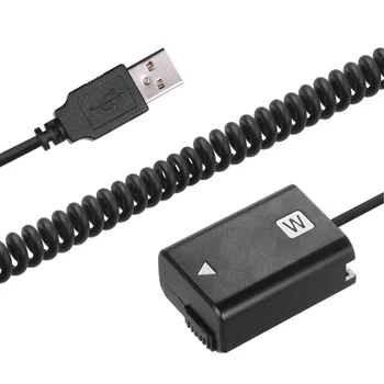 Andoer fotografering 5V USB NP-FW50 Dummy Batteri Kobling Adapter med Fleksible Foråret Kabel Kompatibel med Sony Kamera ILDC