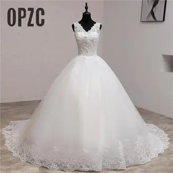 Lace Broderi 2021 Foråret Afrika Stil Brudekjole Lange Tog Sød Elegante Plus-Size Vestido De Noiva Bruden V Hals 7