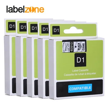 5Pcs Sort på klar 40910 etiket, bånd kompatible dymo d1-label printere, 9mm*7m etiket, bånd kassette, for dymo label manager 160