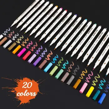 30 Farver Metallic micron pen Detaljeret mærkning farve Metal markør for album sort papir tegning Skole Kunst forsyninger