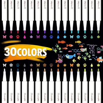 30 Farver Metallic micron pen Detaljeret mærkning farve Metal markør for album sort papir tegning Skole Kunst forsyninger