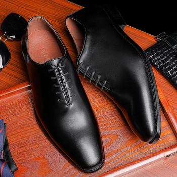 Mænd Ægte okselæder brogue bryllup Business herre casual lejligheder sko sort vintage oxford sko til mænd sko 2020