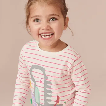 Foråret Kid pige T-shirts Piger med Lange Ærmer Toppe Stribet Bomuld Tegnefilm Pink O-hals til Børn Tee Toppe Spædbarn Tøj 2020 Ny
