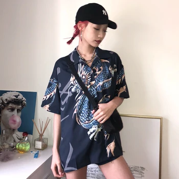 Kvinders blødt stof dragon mønster trykt shirt kvindelige mode sommerferie Harajuku skjorte cool toppe wq1394 dropship