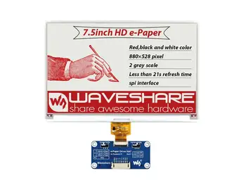 Waveshare 880*528, 7,5 tommer E-Ink display HAT for Raspberry Pi, rød / sort / hvid tre-farve
