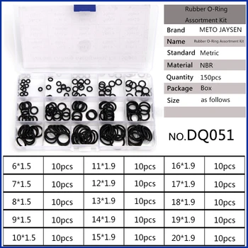150pcs/Set Nitril Gummi-tætningsring OD 6mm-20mm PCP DIY NBR Reparation O-ringe Skive Kit CS1.5mm 1.9 mm 2,4 mm 15 Størrelser DQ051