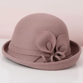 Lady Fedoras Hat Kvindelige Uldne Dome Cap Efteråret og Vinteren engelsk Elegant Uld Håndvask Hatte Blomst Fritid Joker Hat Justere B8962