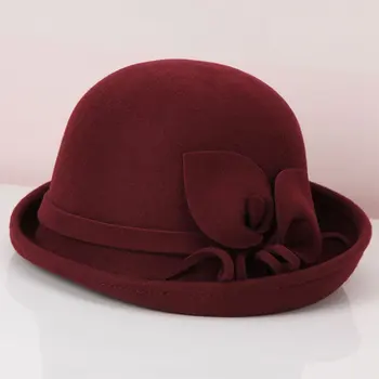 Lady Fedoras Hat Kvindelige Uldne Dome Cap Efteråret og Vinteren engelsk Elegant Uld Håndvask Hatte Blomst Fritid Joker Hat Justere B8962