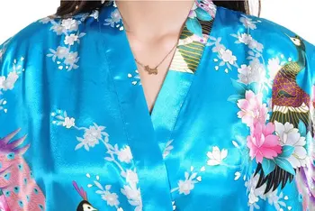 2019 Nye Silke Bryllup Klæder af Høj Kvalitet Negligé Dressing peacock Kjoler Til Kvinder Nattøj Kimono Blomstret Kimono Robe