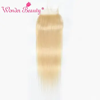 WonderBeauty Brasilianske 613 Fuld Blonde Lace Lukning Lige Remy Human Hair 4x4 Gratis/Midt/Tre Del-Bleget Knob Uden Sammenfiltring