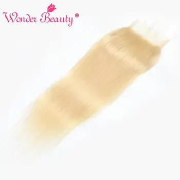 WonderBeauty Brasilianske 613 Fuld Blonde Lace Lukning Lige Remy Human Hair 4x4 Gratis/Midt/Tre Del-Bleget Knob Uden Sammenfiltring