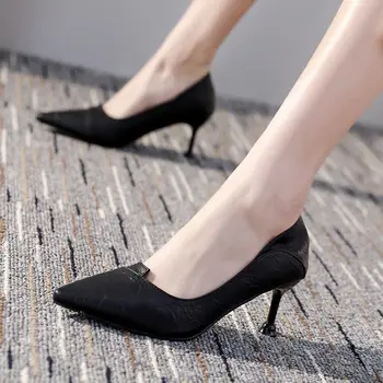 Cresfimix kvinder mode sød gul pu læder stilethæl hæle til fest & aften club dame sort sommer kontor hæl sko a6537