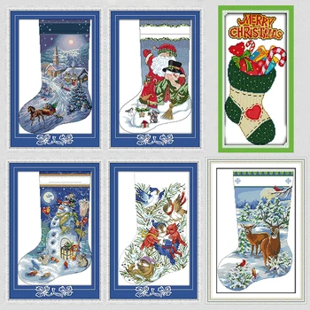 Jul boligindretning julestrømpe Gave Tegnefilm indretning malerier tælles DMC trykt lærred Cross Stitch Broderi Kit