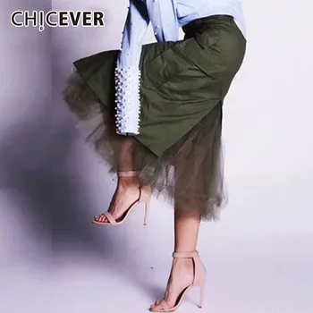 CHICEVER 2020 Foråret Nederdele Til Kvinder af Høj Talje Slank Patchwork Mesh Midi-Bodycon Nederdel Kvindelige koreanske Modetøj Ny