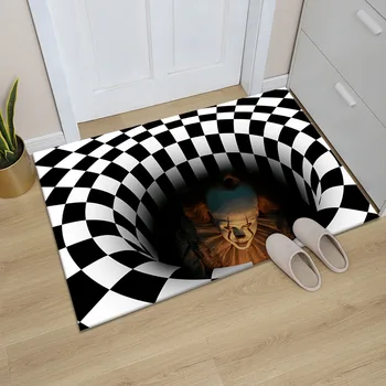 3D-Vortex Illusion Sort Hvidt Tæppe Områder, Tæppe, Non-slip gulvmåtte Tæppe Abstrakt Geometrisk Optiske Stue, Soveværelse Halloween