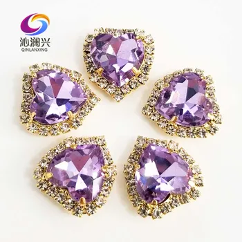 Gratis forsendelse Guld bunden Krystal violet hjerte forme Krystal glas spænde,sy på rhinestones i Diy/smykker tilbehør SWHK22