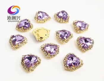 Gratis forsendelse Guld bunden Krystal violet hjerte forme Krystal glas spænde,sy på rhinestones i Diy/smykker tilbehør SWHK22