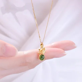 Naturlig Grøn Hetian Jade Fox Vedhæng i 925 Sølv Halskæde Kinesiske Jadeite Amulet Mode Charme Smykker Gaver til Kvinder Hendes