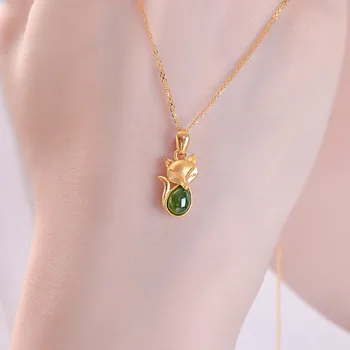 Naturlig Grøn Hetian Jade Fox Vedhæng i 925 Sølv Halskæde Kinesiske Jadeite Amulet Mode Charme Smykker Gaver til Kvinder Hendes