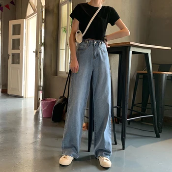 Jeans Kvinder Forår Sommer Trendy koreansk Stil Alle-match Enkel Streetwear Høj Talje Ulzzang Blød Løs Dame Bukser Smarte