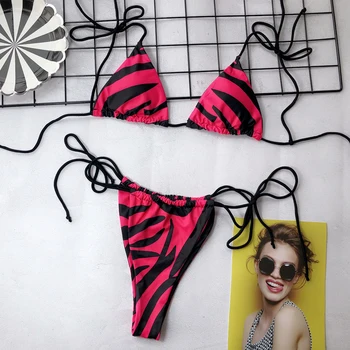 Karlofea Sommeren Micro Bikini Badedragt Smarte Print, Neon Grøn Orange Rose Strand Outfits Nye Sexet Strop Streng Badetøj