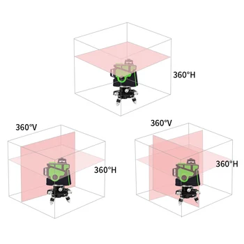 PRACMANU Laser-Plan Grøn 12 Linjer 3D-Niveau selvnivellerende 360 Vandret Og Lodret på Tværs af Super Kraftig Grøn Laser-Niveau