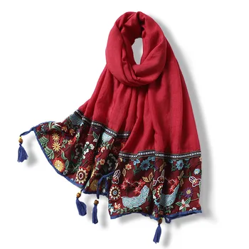 2020 Vintage Blomstret Print, Sjaler og Wraps Lace Broderi Bomulds Tørklæde Kvinder Solid Kvaster Pashmina Dame Foulard Hijab Femme