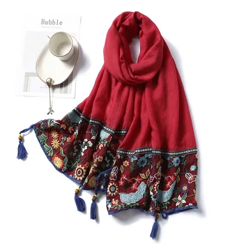2020 Vintage Blomstret Print, Sjaler og Wraps Lace Broderi Bomulds Tørklæde Kvinder Solid Kvaster Pashmina Dame Foulard Hijab Femme