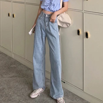 Kvinder i Fuld Længde med Bred Ben Denim Bukser Mode Vilde Løs, Høj Talje Jeans Til Piger Vintage Blå Daglige Fritids Bukser X145B