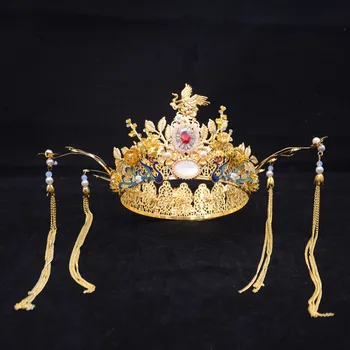 Golden Phoenix Coronet Crown-Hår Tilbehør Kinesisk Bryllup Bride Hovedklæde Dronning Cosplay Hat Prinsesse Party