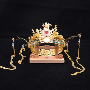Golden Phoenix Coronet Crown-Hår Tilbehør Kinesisk Bryllup Bride Hovedklæde Dronning Cosplay Hat Prinsesse Party