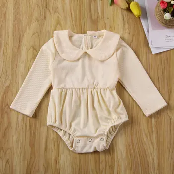 Nyfødte Baby Dreng Sparkedragt Buksedragt Tøj Strikket Solid Peter Pan Krave Rompers Vinter Tøj