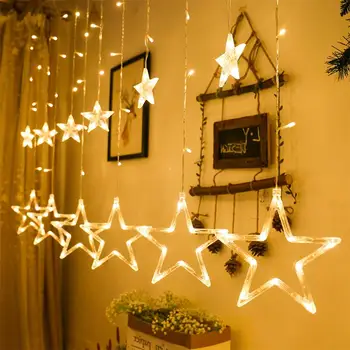 FENGRISE Stjerne Gardin LED-Lys String Glædelig Jul Dekoration til Hjemmet Natal Jul 2020 Xmas Gaver Happy New Year 2021